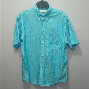 Vtg L.L. Bean Men’s Large Short Sleeve Linen Shirt – Turquoise – Relaxed Fit
